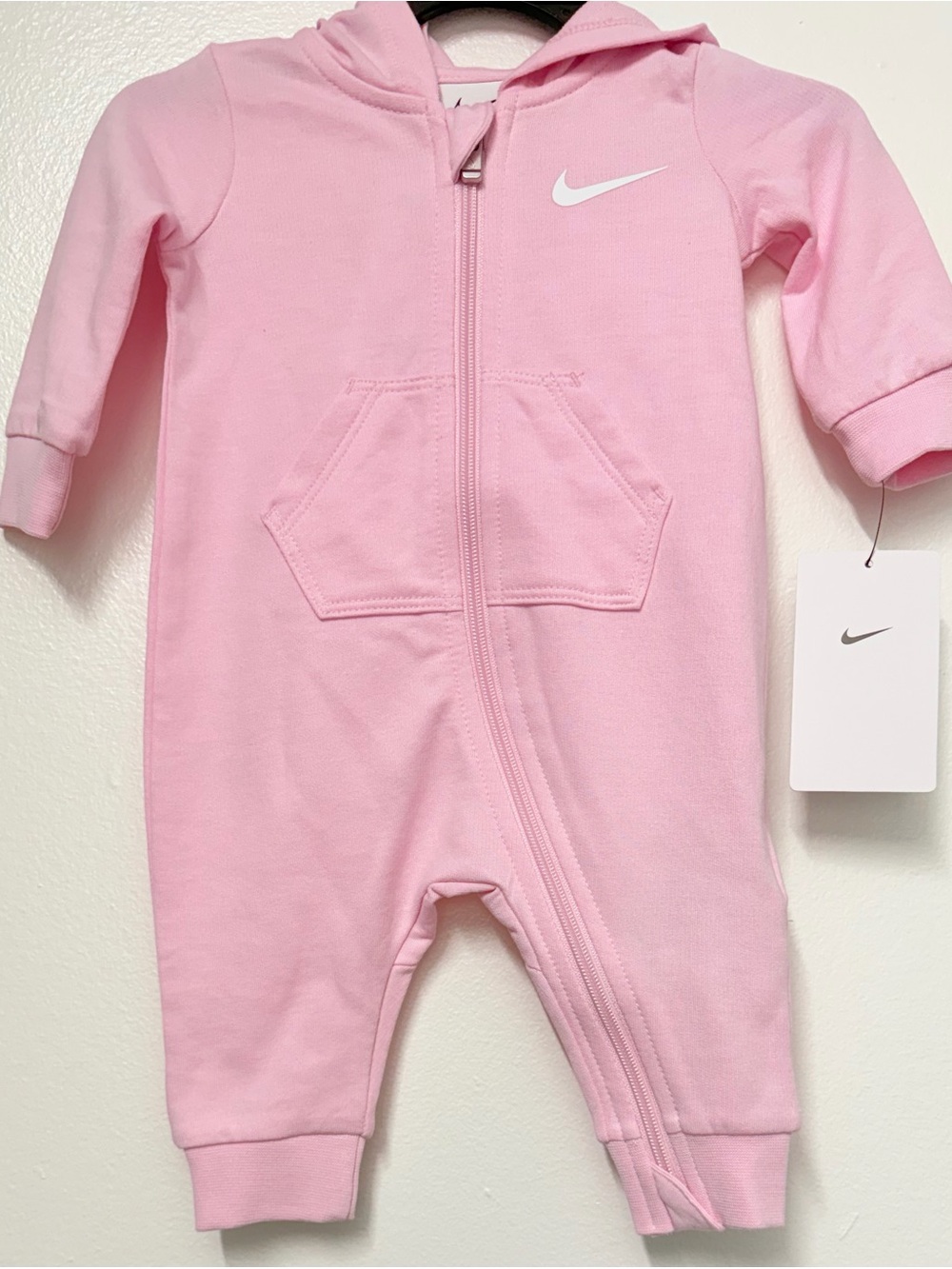 Nike Baby Hooded Pink One-Piece Romper with White Swoosh